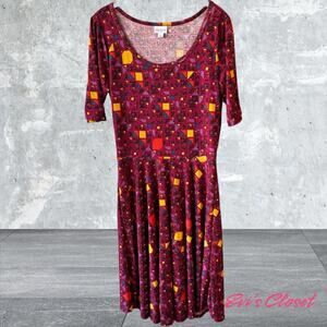 LULAROE Scoop Neck Multi Color Stretchy Comfy Dress Size L New Without Tags